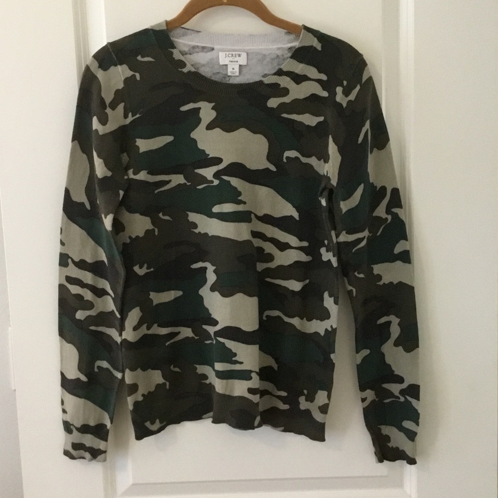 J. Crew Green and Black Camo Sweater Sz S